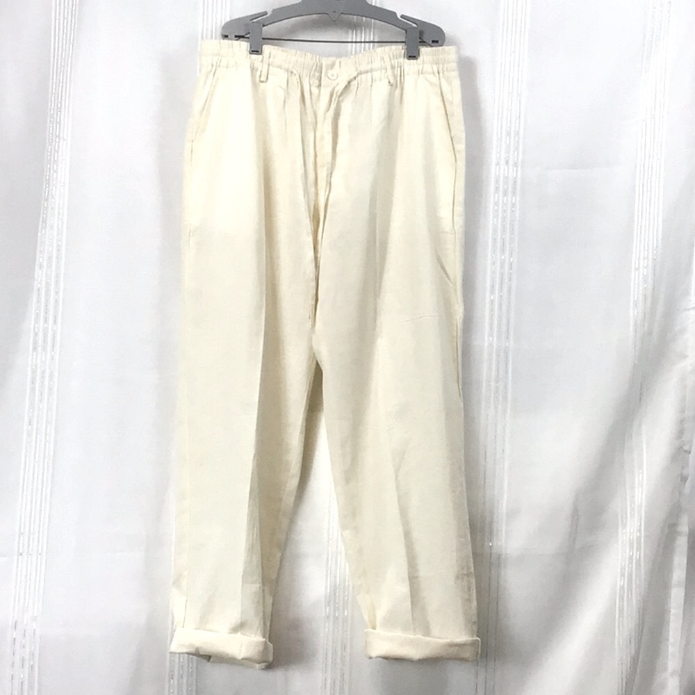 🌴Hat & Beyond Linen Cream Zip Front with Pockets Beach Pants Sz.XL